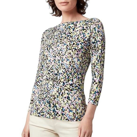 TED BAKER Normma abstract print stretch woven 3/4 sleeve Top - Picture 4 of 11